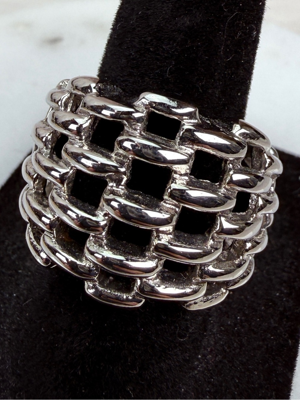 Silvertone Chain Link Statement Ring sz 6 - Picture 3 of 5